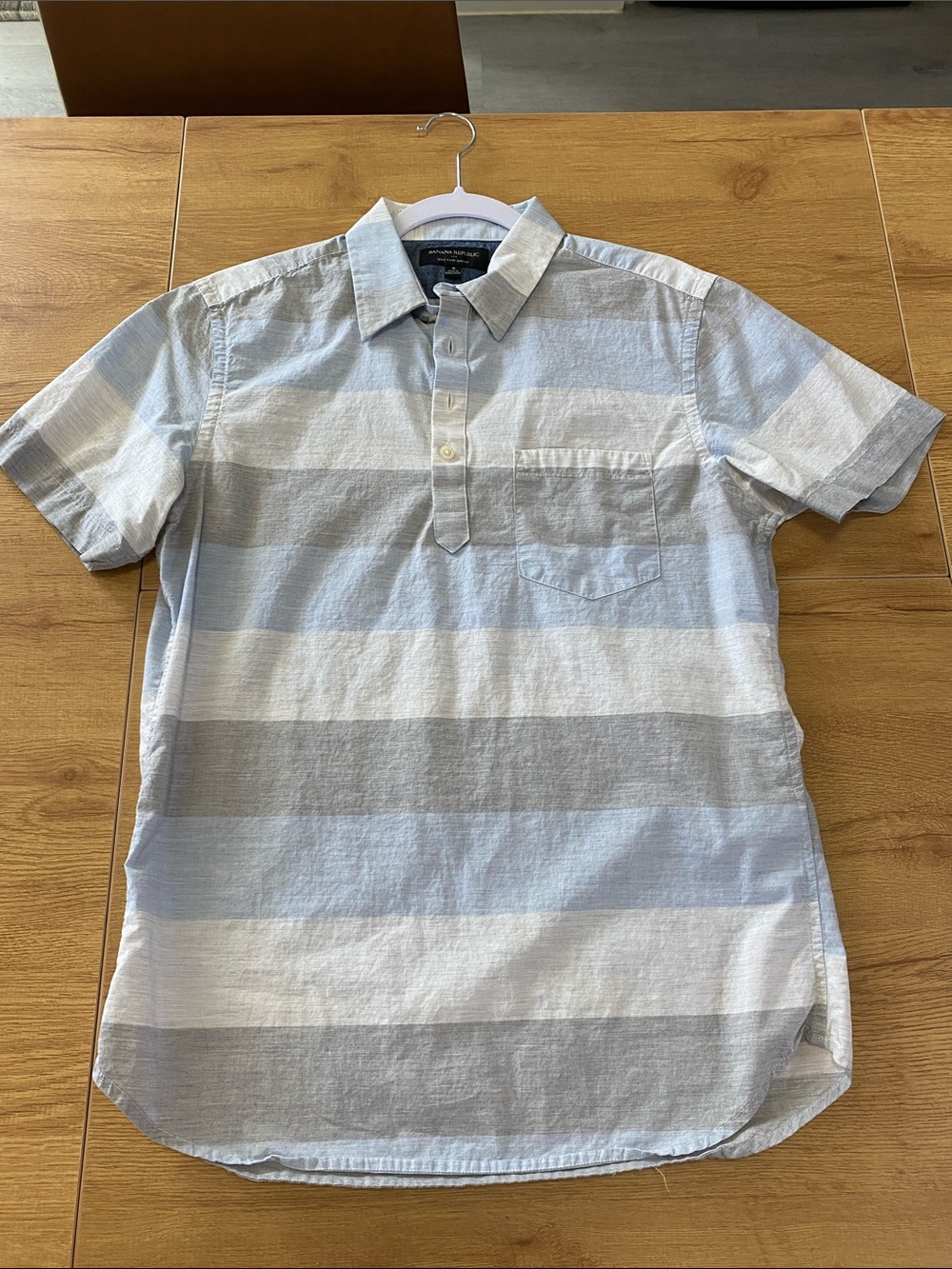 Banana Republic Light Blue and Gray Striped Polo